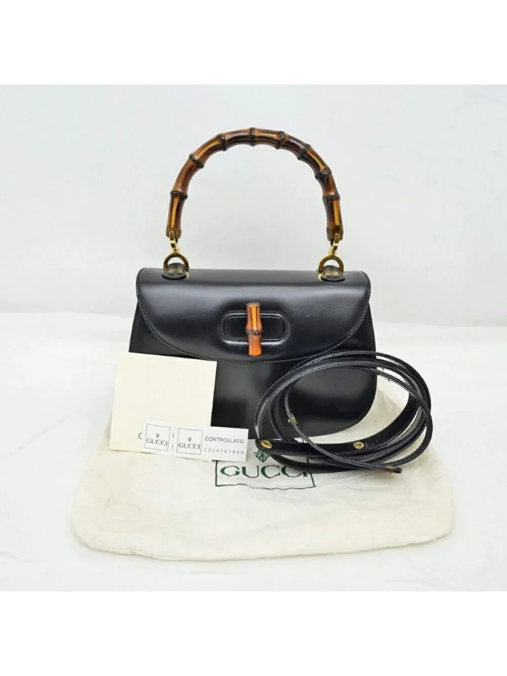 Gucci Bamboo 2-Way Bag Hand Shoulder Calfskin Black